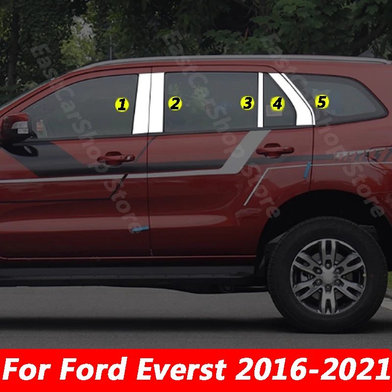 

For Ford Everest 2015-2021 Car Stainless Steel Middle Central Column Window Trim B C Pillar Chrome Sticker Accessories