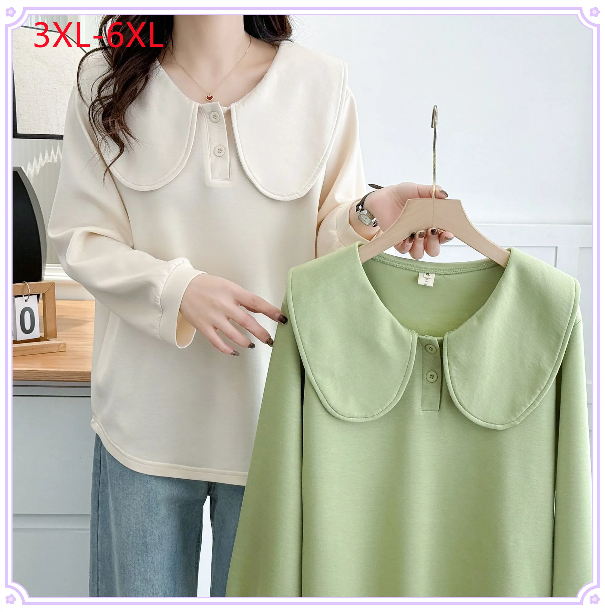 

New 2025 Ladies Spring Autumn Plus Size tops For Women Large Size Long Sleeve O-neck Shirt 3XL 4XL 5XL 6XL
