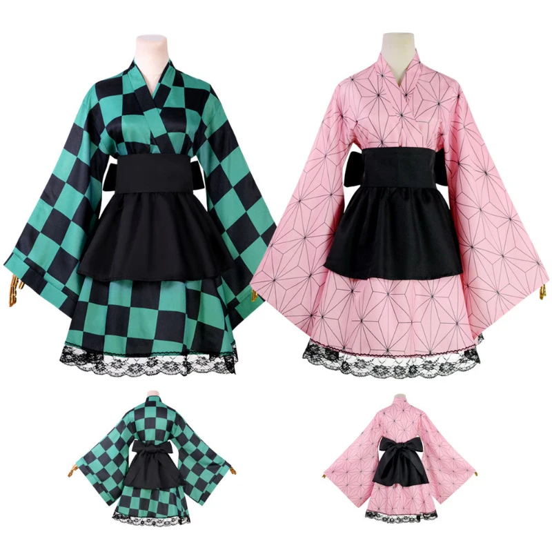 

New Anime Demon Slayer Kimetsu No Yaiba Kamado Nezuko Kamado Tanjirou Maid Dress Sets Cosplay Adult Woman Cosplay Costume