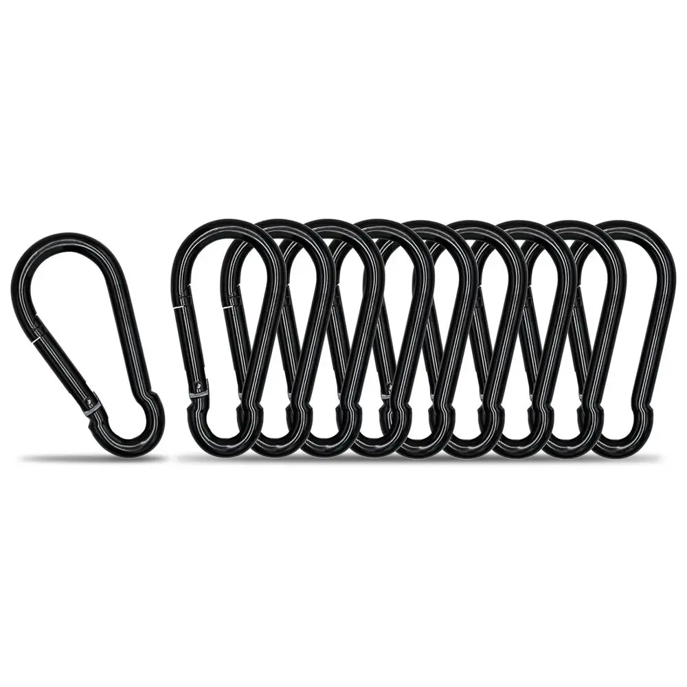 Small Carabiner Clip Hook, 1.57 inch 10 pcs Black Heavy Duty Spring Snap Hook Key Chain, Carabiners Clips for Outdoor Camping, S