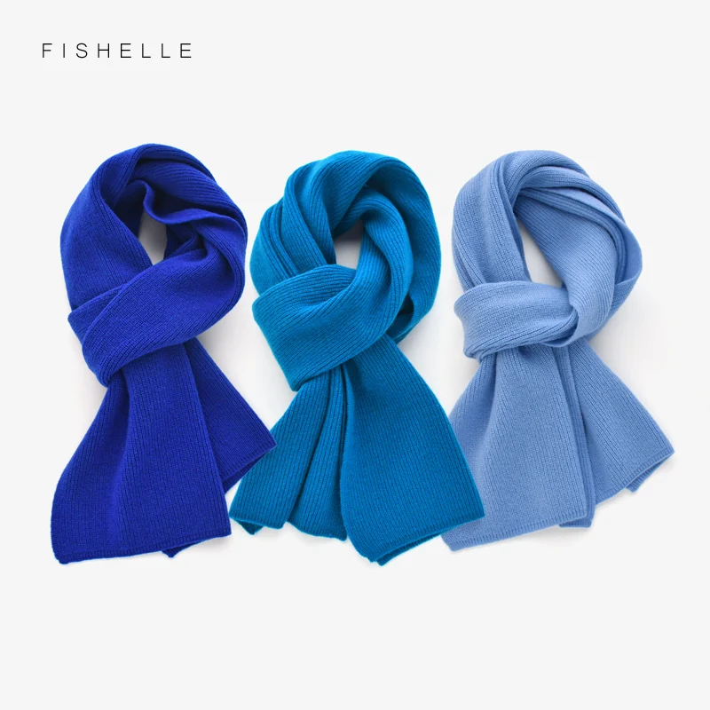 Solid color blue system luxury cashmere knitted scarves women or men winter scarf adults warm thick kids children wool scarf