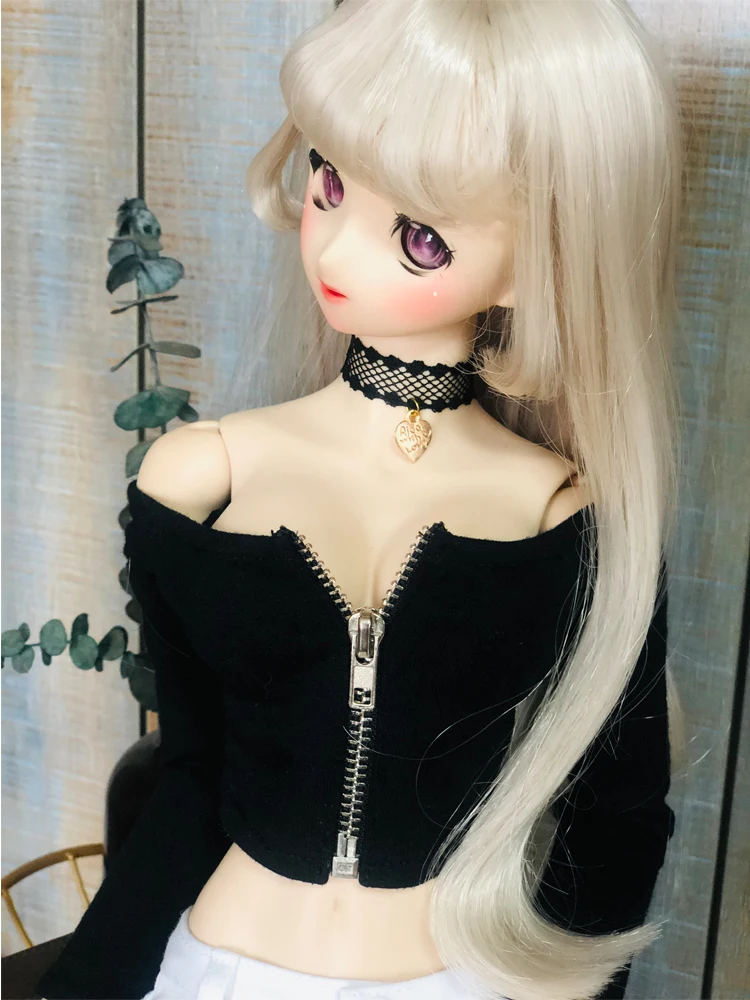 D06-P10 children handmade toy 1/3 DD 1/4 MSD doll BJD/SD doll's clothes black sexy zippered short top 1pcs