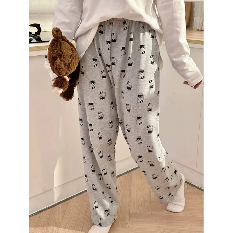 Women's Hello Kitty Pajamas Comfortable and Cute Cartoon Lounge Pants Cotton Loose Y2K Fashion Women's Pants - Image 2