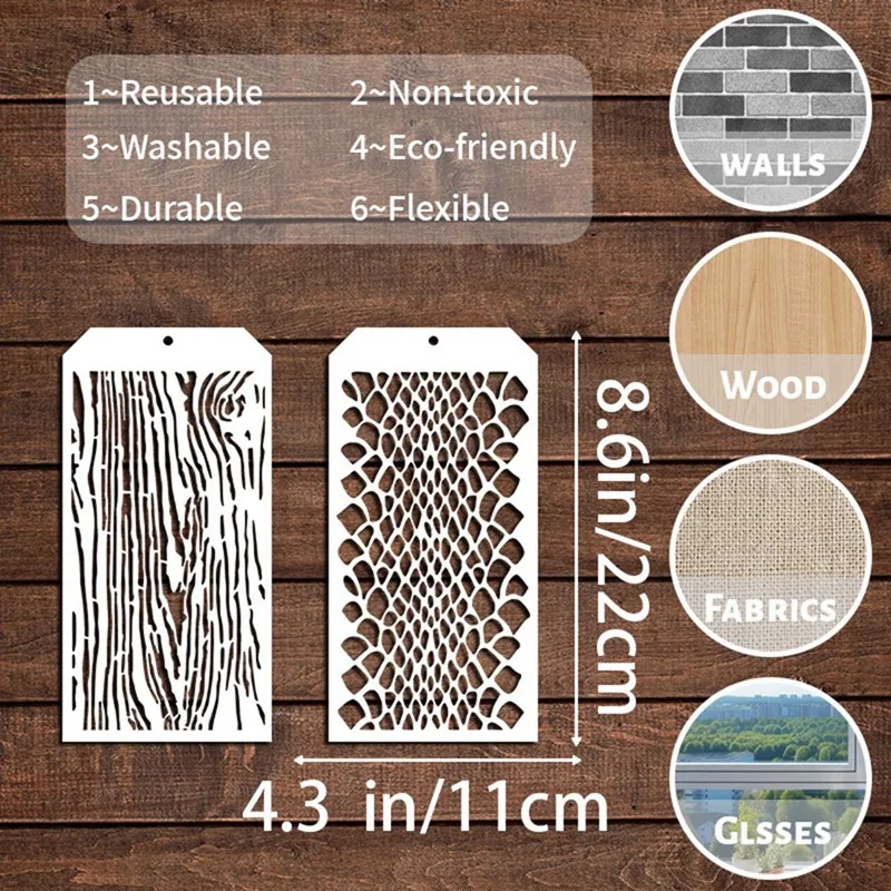 ลายฉลุสำหรับงานฝีมือลายจุดอิฐ12ชิ้นแบบผสมลวดลายศิลปะสื่อสำหรับวาดภาพบนการ์ด