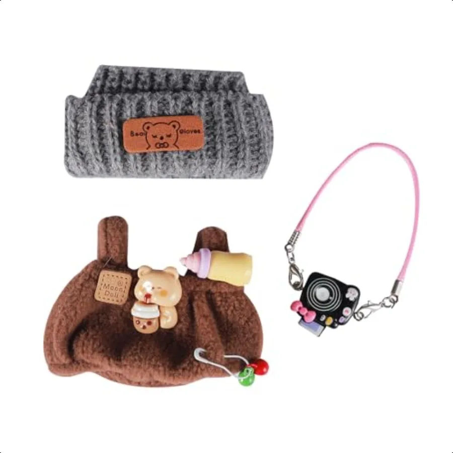 

YAMASO Doll Clothes and Accories Suitable for 17cm Dolls 1hat+1romper+1Camera Backpack no Doll (Brown)