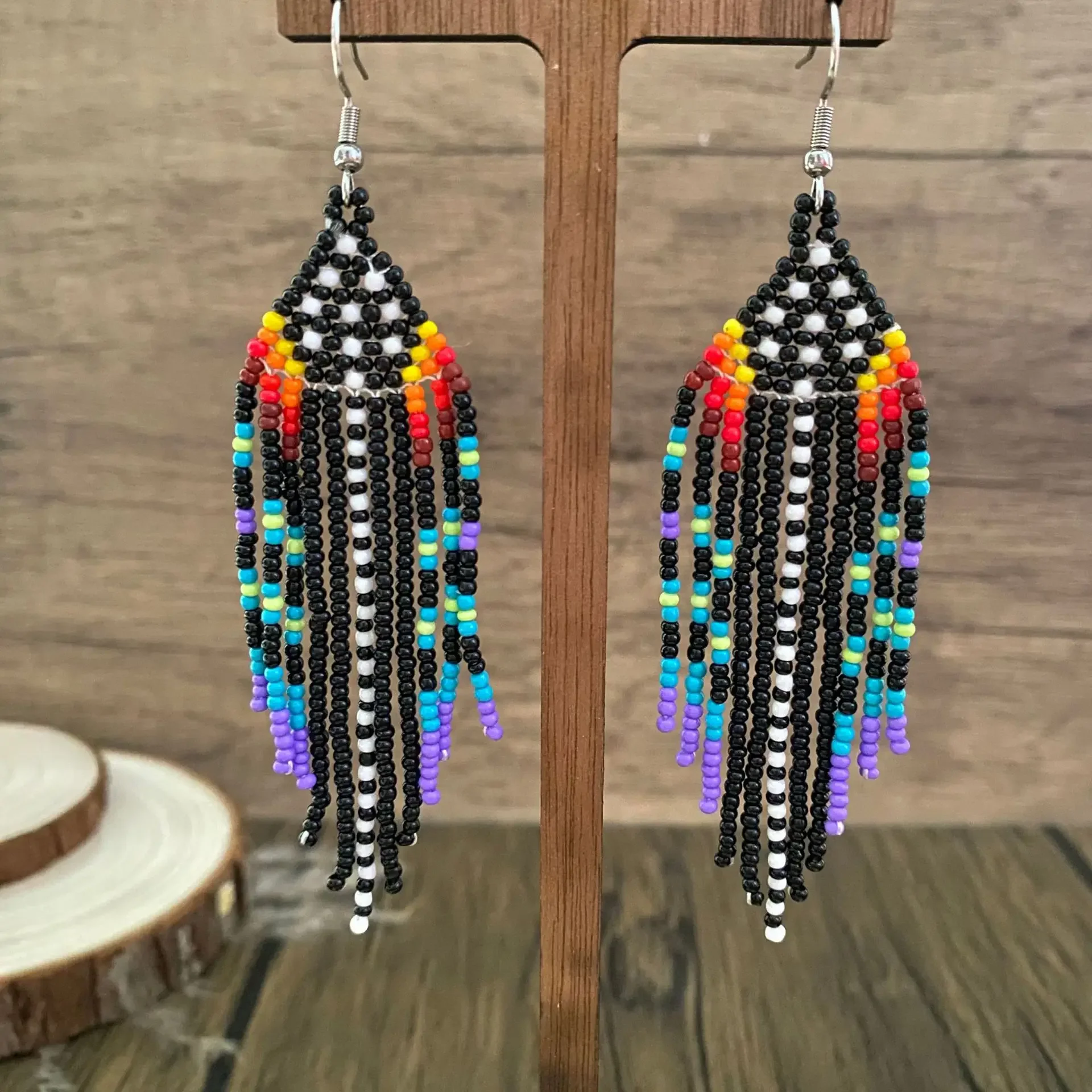 ZGMXR Rice bead earrings Rainbow  Pattern Hand-woven Fashion Simple Geometry Gradient color female Bohemia Beaded earrings