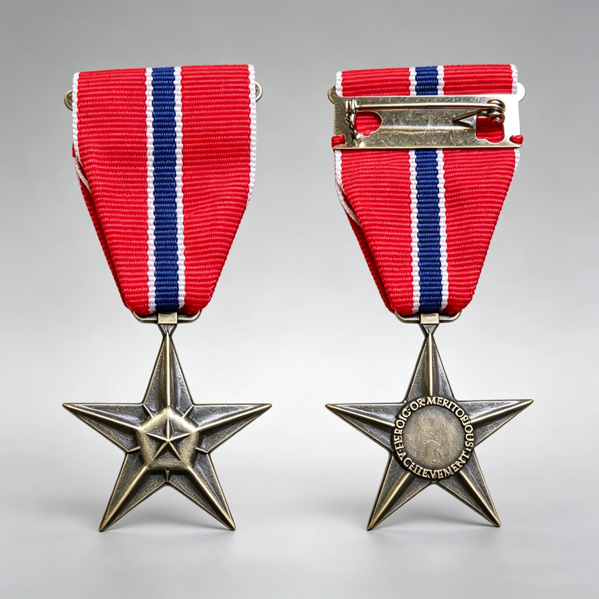 Copper Alloy Military Star Badge Replica Bronze Star Medal Model Non Official Heroic Meritorious Collectible Brooch With Ribbon
