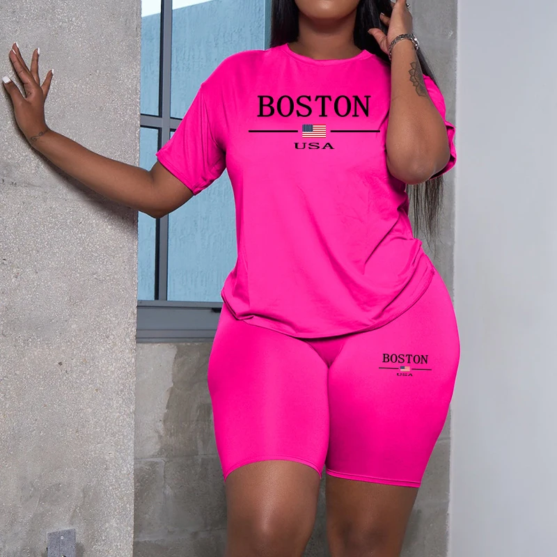 Boston lettre imprimé T-shirts et shorts été offre spéciale femmes mode survêtement de haute qualité quotidien décontracté sport Jogging costumes