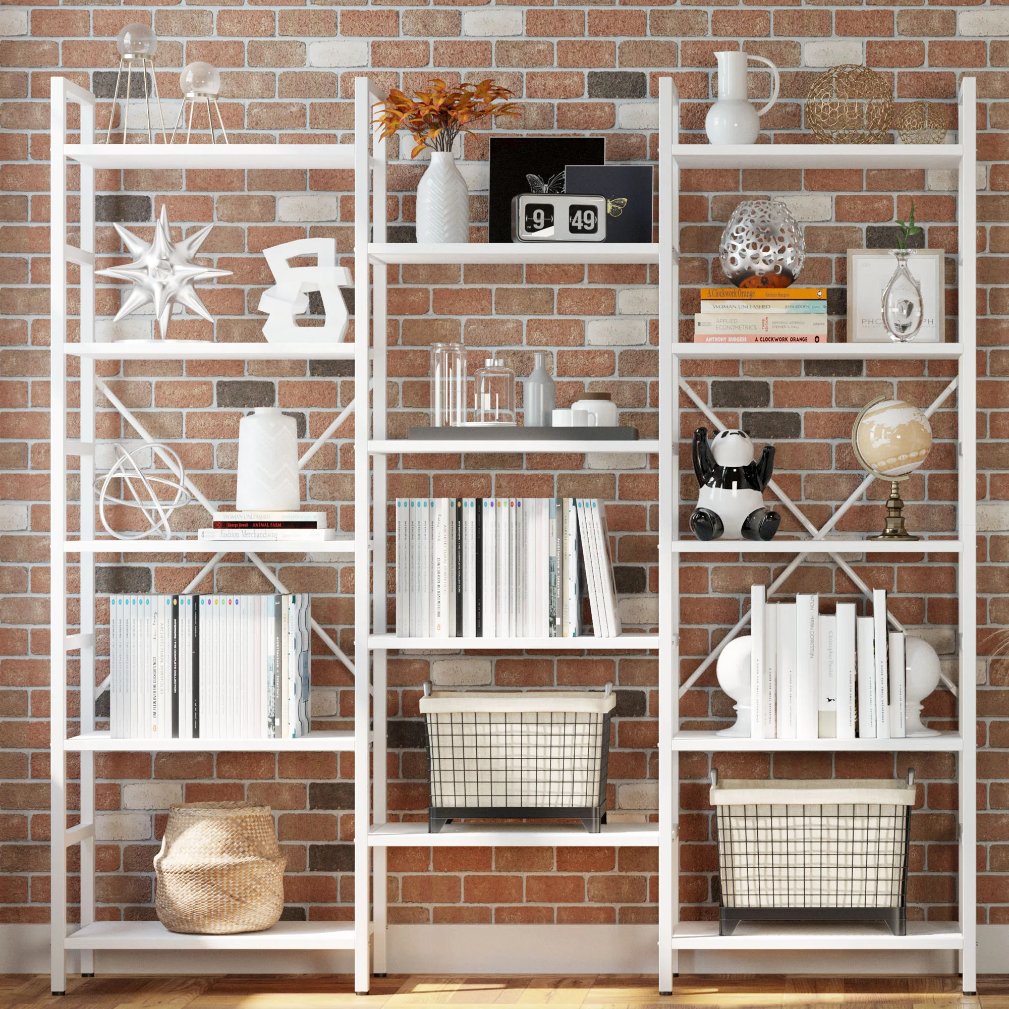 IRONCK Bookcases and Bookshelves Triple Wide 5 Tiers Industrial Bookshelf, Large Etagere Bookshelf Open Display Shelves