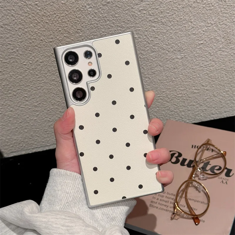 Creative Leather Polka Dots Case for Samsung Galaxy S22 S23 S24 Ultra S24+ S24 Plus Cover Case