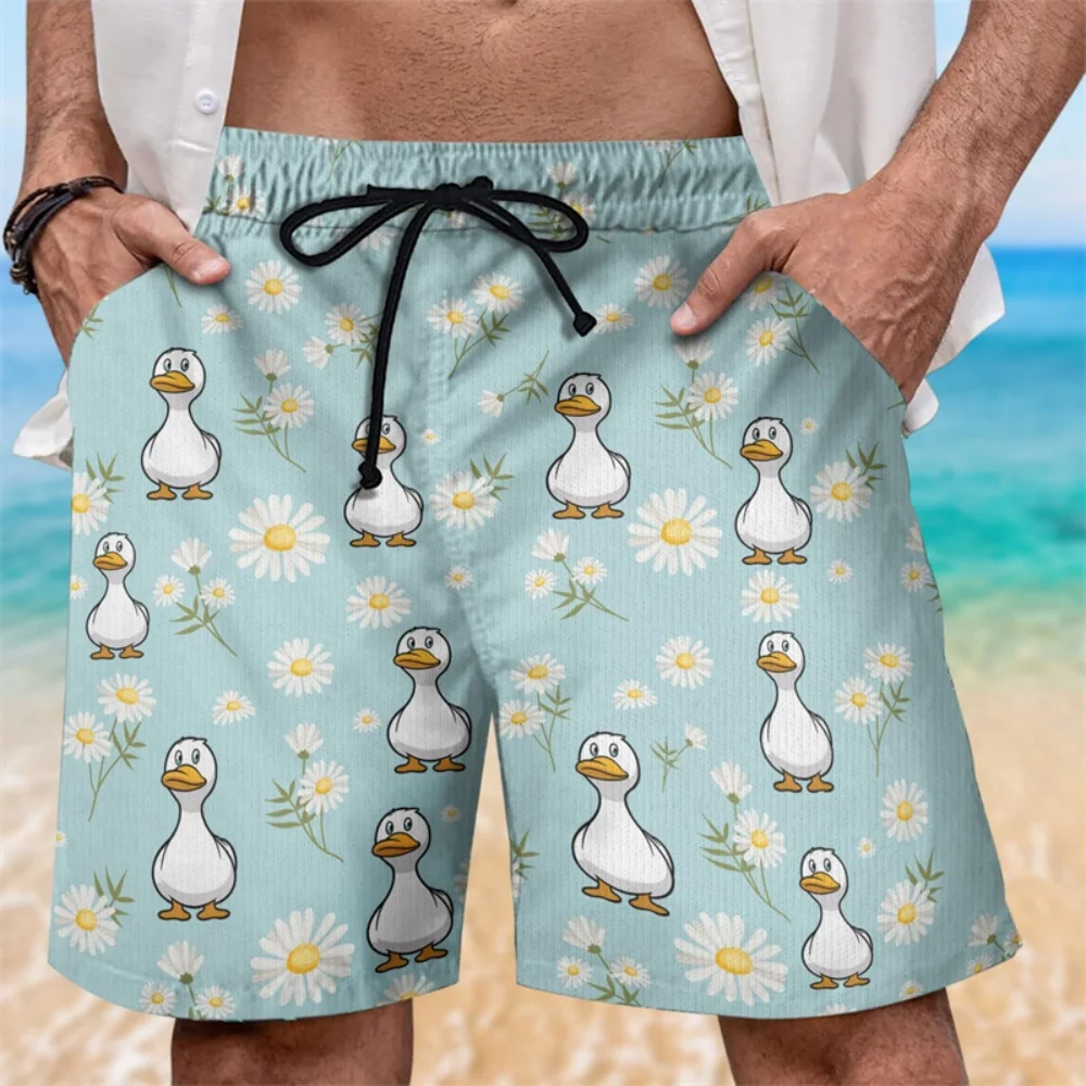 

25Cartoon Duck Graphic Beach Shorts Men Kids Street Hawaiian Shorts Loose Swimming Trunks Summer 3d Printing Animal Board Shorts