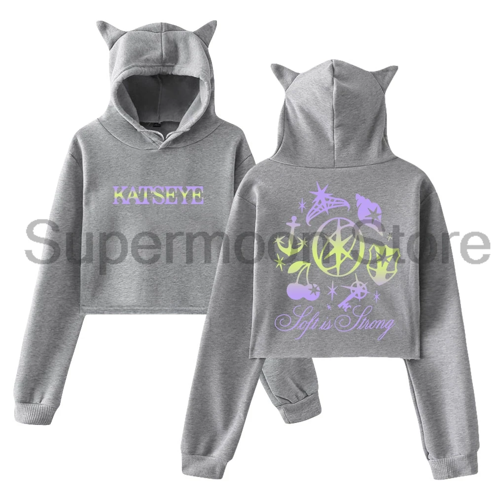 Kpop Katseye Soft is Strong Hoodie 2025 جميل الفوضى جولة آذان القط مقنعين البلوز كم طويل المحاصيل الأعلى الملابس النسائية #3