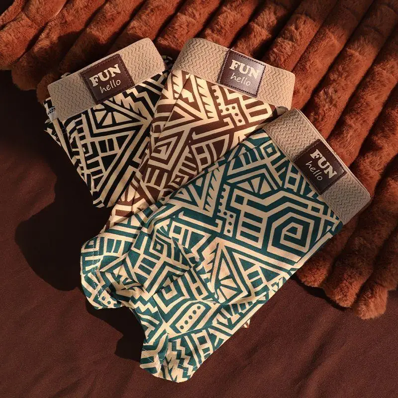 

Men's Cotton Printed Underwear Geometric Pattern Youth Flat Angle Briefs Breathable Comfortable Sporty Innerwear
