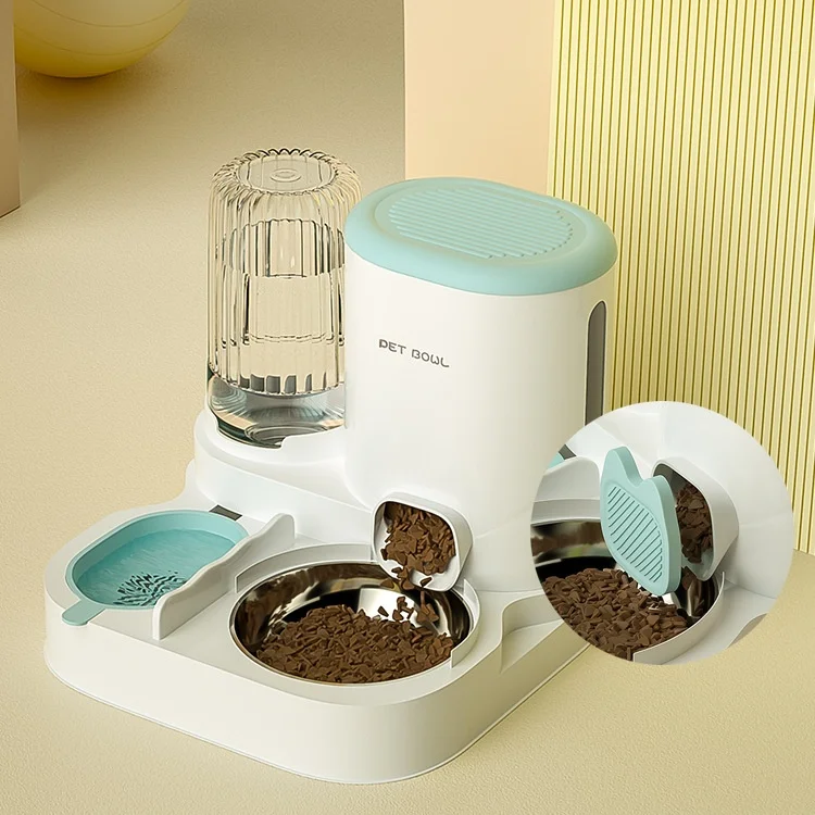 

Integrated Stainless Steel and Plastic 2-in-1 Pet Feeder 3L Automatic Water Fountain and Food Dispenser for Cats and Dogs