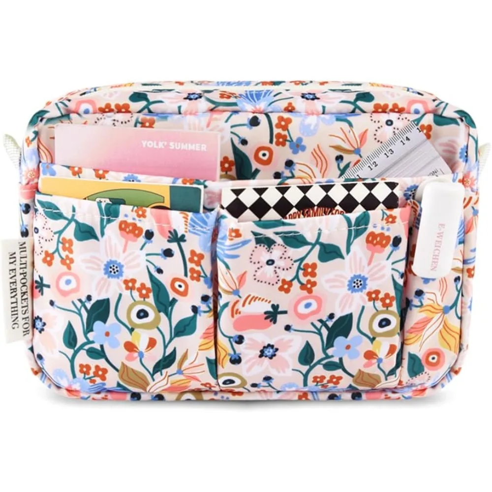 

E-WEICHEN Multiple Pockets Portfolio Organizer with Zippered, Makeup Bag Travel Essentials for Women, Simple Waterproof Statione