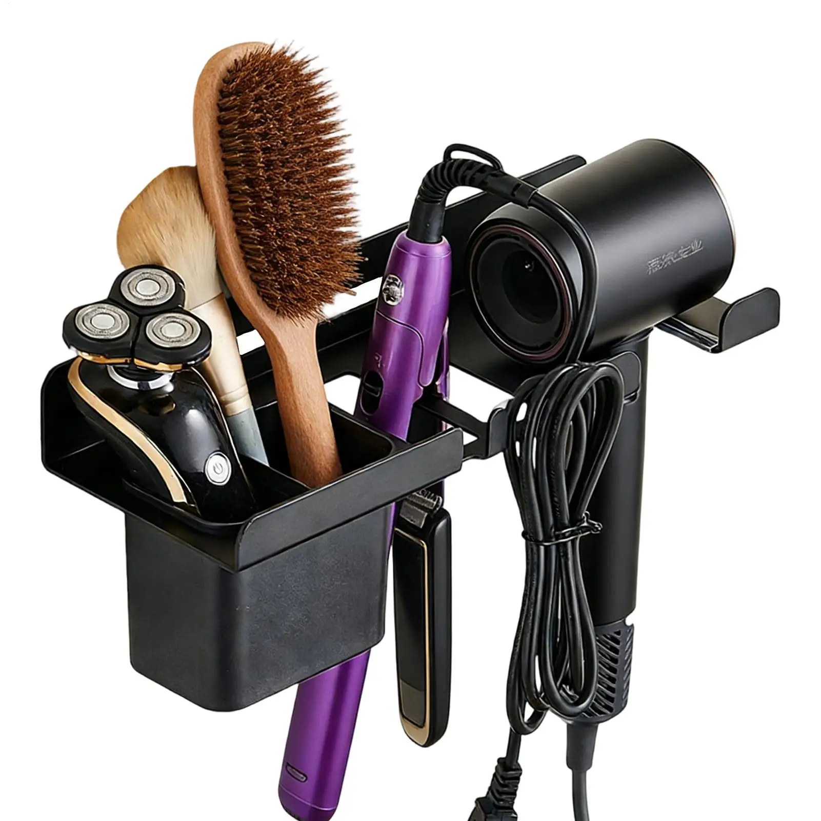 

Настенный держатель для фена и утюжка для завивки из углеродистой стали, органайзер для расчесок и щеток для ванной и салона