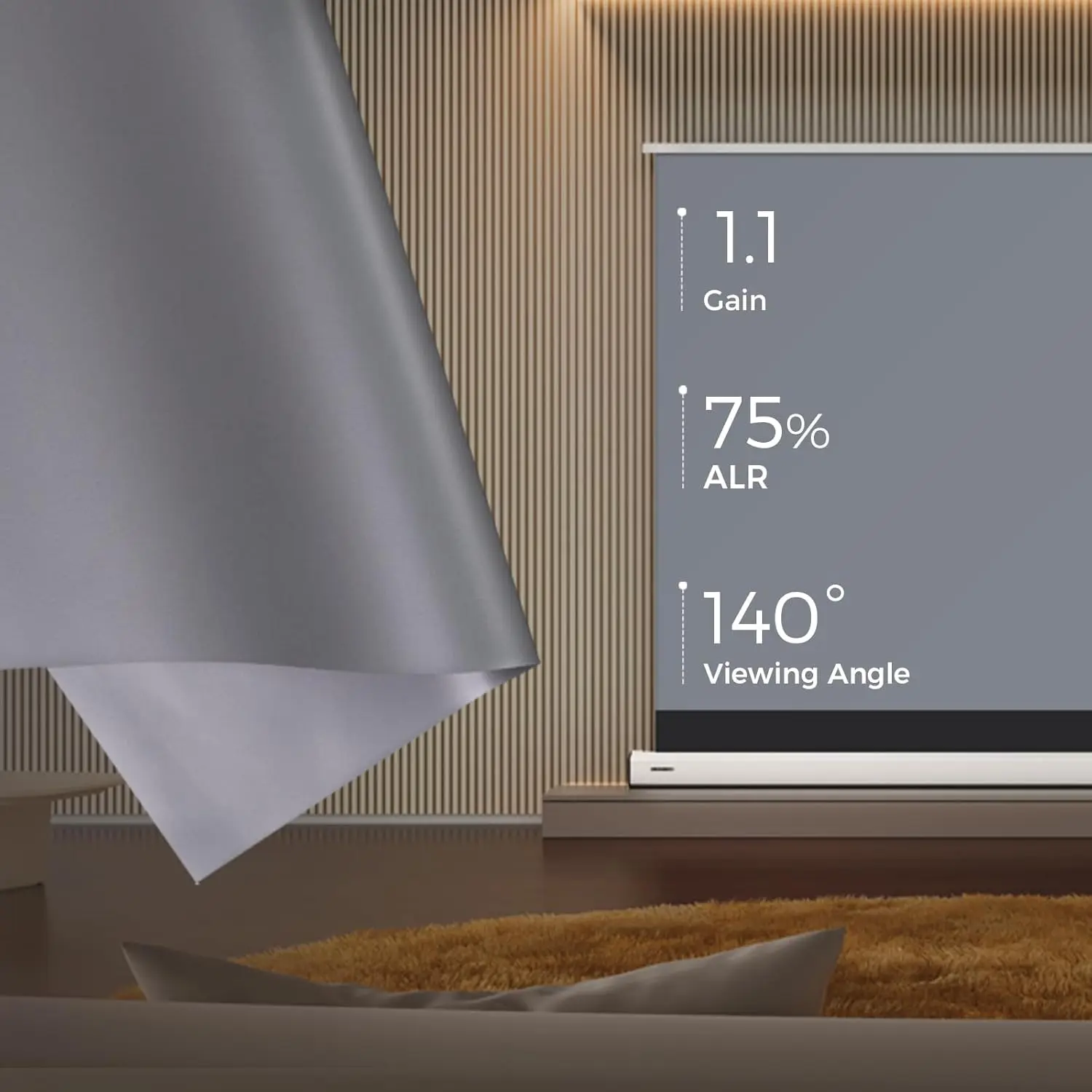 150 inch Electric ALR Rollable Floor Rising Projector Screen Grey 16:9 Ambient Light Rejecting for Long Throw Projector 4K 3D