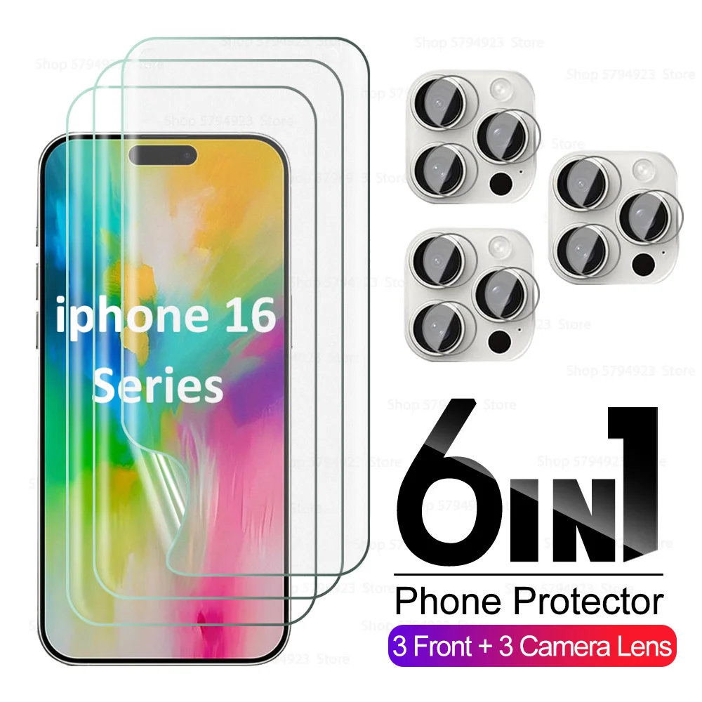 Protector de pantalla 6to1 para Apple iPhone 16 Pro Max 16Plus, vidrio Protector de cámara HD para iPhone 16 Pro Max, película suave