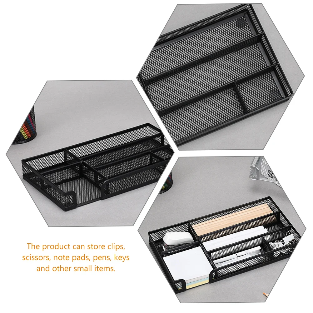 

Metal Mesh Storage Tray Drawer Organizer for Office Desk Desktop File Box Multi-Compartment Anti-Slip Office