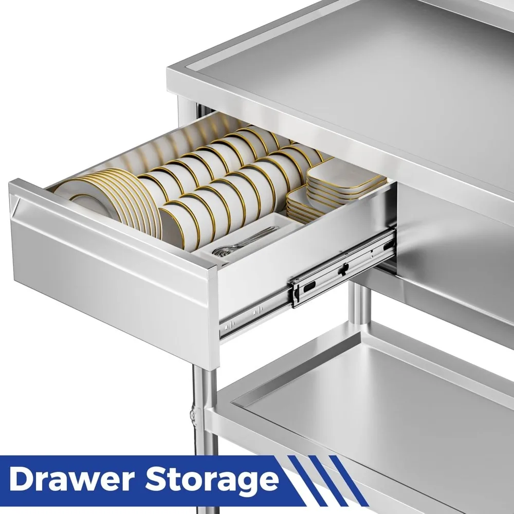 حوض المرافق عالي الجودة من الفولاذ المقاوم للصدأ، وعاء واحد قائم بذاته، حوض المطبخ التجاري مع منضدة ورف تخزين،