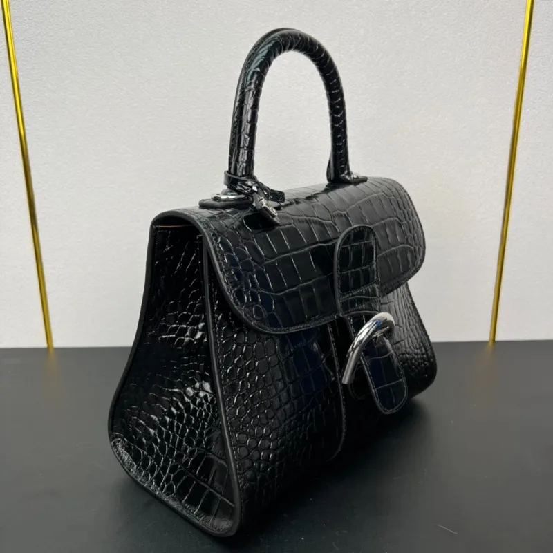 Designer Luxury Bag Women High Quality Crocodile Embossed Trapezoidal Shape Handbag Classic Silver Buckle Elegant Crossbody Bag