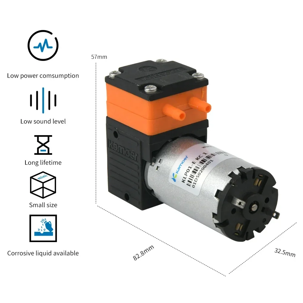 Kamoer KLP01/KLP02 Mini Brush Diaphragm Liquid Pump 12V/24V with Straight Joint Single Head for Lab Analysis and Liquid