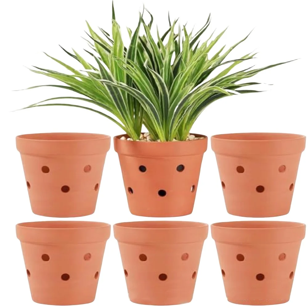 Pot d'orchidée en terre cuite de 4.5 pouces, 6 pièces, avec trous de Drainage, pour repoulter la Circulation de l'air des plantes succulentes de jardin intérieur et extérieur