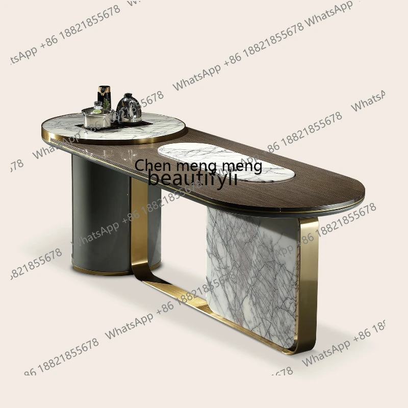 

Italian Style Modern Light Luxury Marble Tea Table and Chair Set with Kettle Integrated Tea Table