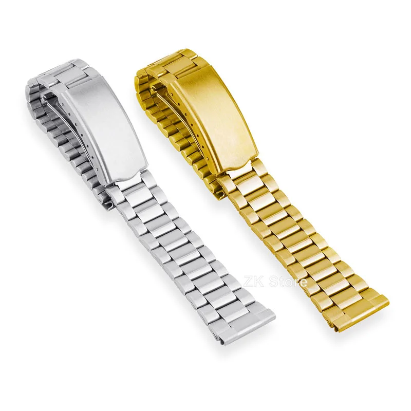 Stainless Steel Watch Band Metal Bracelet Folding Buckle 12mm 14mm 18mm 20mm Universal Watch Strap Silver Gold for Men Women