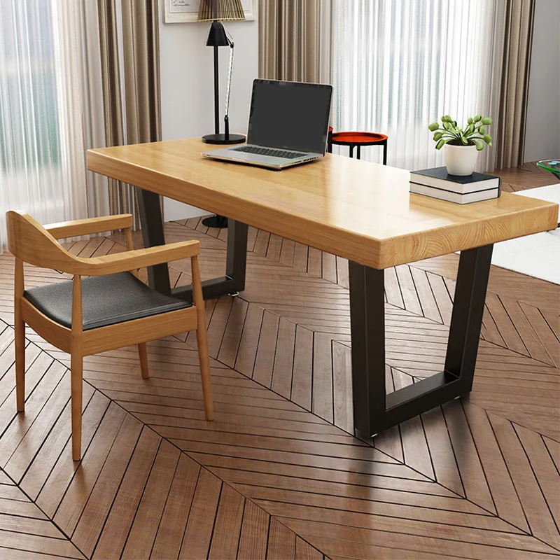 Nordic household solid wood wrought iron desk, household small apartment single-person writing
