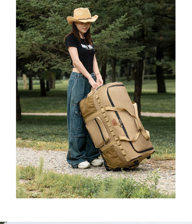130L Outdoor-Trolley-Rucksack mit großem Fassungsvermögen, verdickte Aufbewahrungstasche mit Rädern, komplettes Set für Picknick- und Campingausrüstung – Detail 4