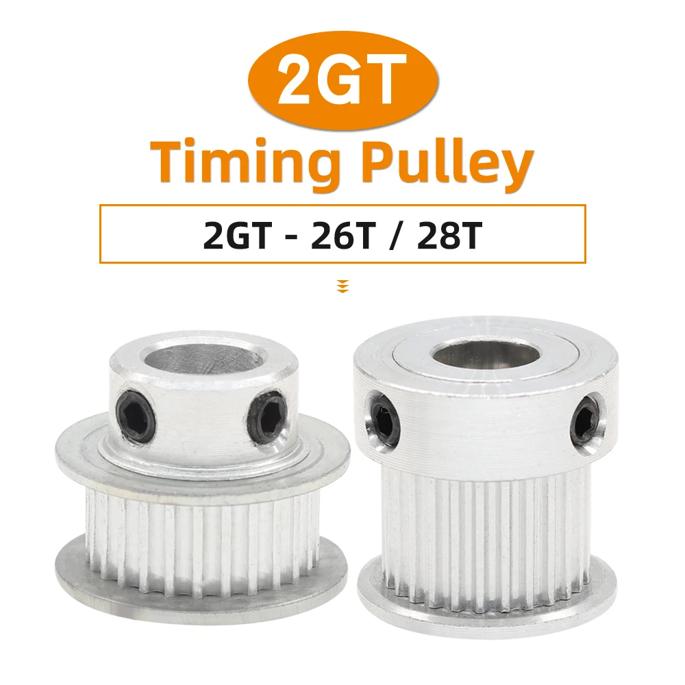 

26T 28T GT2 Motor Pulley Circle-arc Tooth Bore 4/5/6/6.35/7/8mm 3D Printers Alloy Pulley Belt Width 6/10/15mm 26Teeth 28Teeth