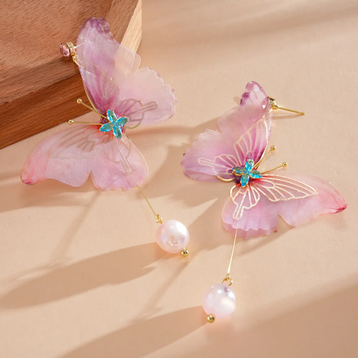 

Large Pink Chiffon Butterfly Drop Earrings Sweet Imitation Pearl Long Chain Tassel Dangle Earrings Trendy Holiday Jewelry Gifts