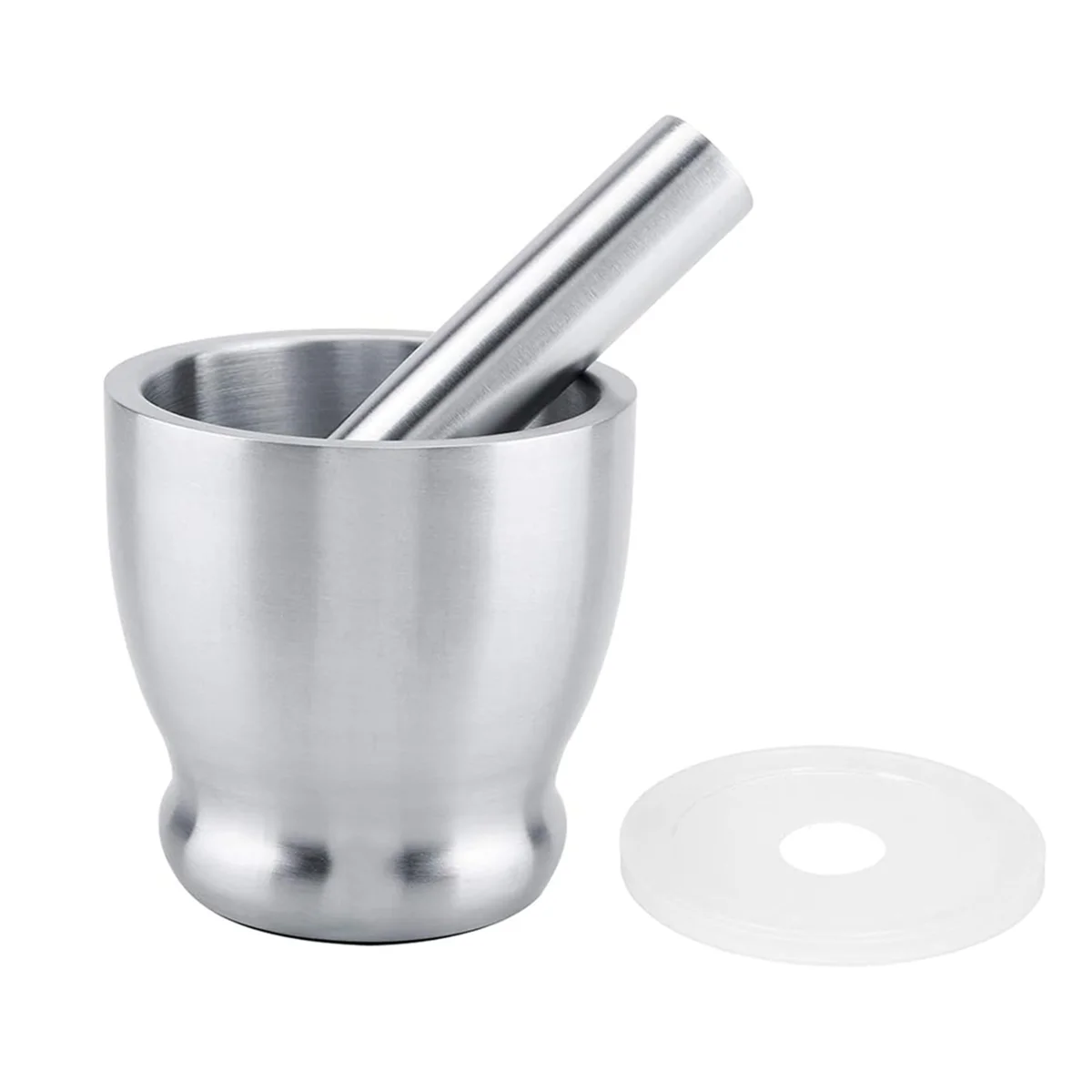 Stainless Steel Large Mortar and Pestle Spice Pill Crusher Set with Protective Lid for Kitchen or Grinding Herbs