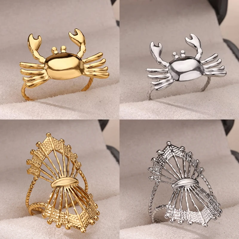 Stainless Steel Crab Rings for Women Gold Color Cute Animal Open Adjustable Ring Aesthetic Fashion Waterproof Jewelry Gift
