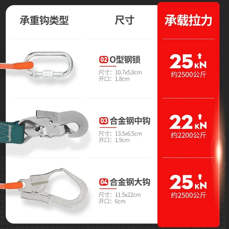 P608 Outdoor High-Altitude Operation Wear-Resistant Anti Fall Safety With Hook, Double Hook Connection Rope