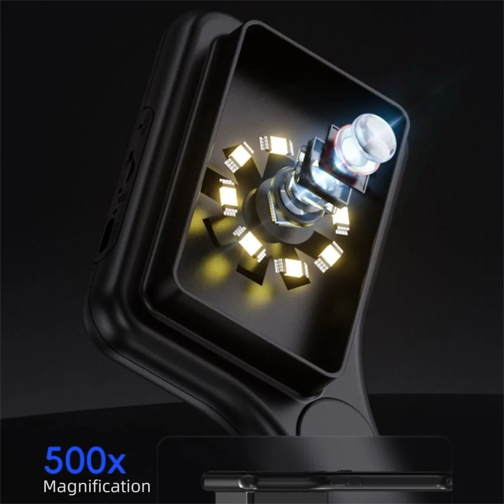 

500X Handheld Digital Microscope Rechargeable 3-inch IPS Screen Mini Kids Optical Microscope Camera 8 LED Lights