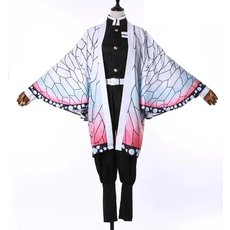 CyCostume 애니메이션 악마 슬레이어 Kochou Shinobu 코스프레 의상, Kimetsu No Yaiba Kochou 유니폼, 할로윈 가발 및 헤어피스