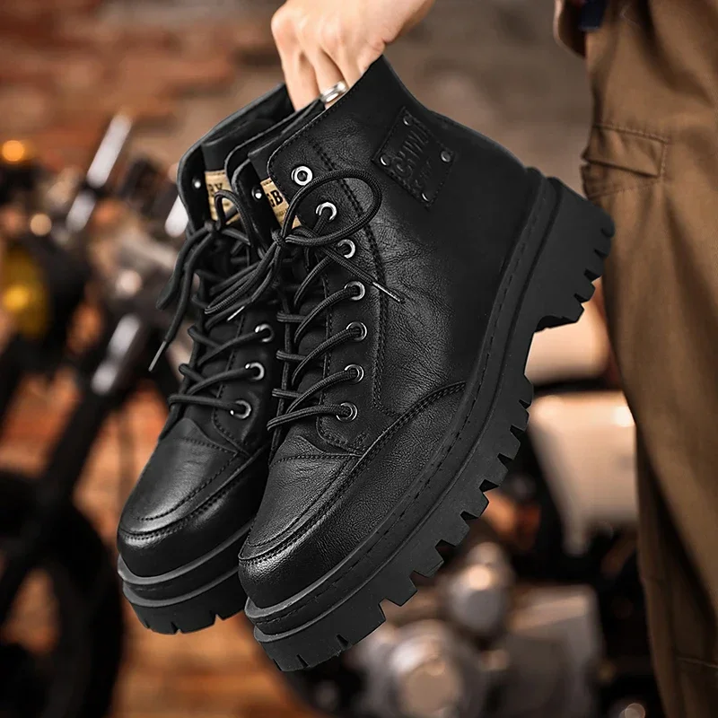 Bottes d'outillage décontractées pour hommes, marque de mode, bottes de rinçage de moto, chaussures d'extérieur britanniques pour hommes, automne, hiver