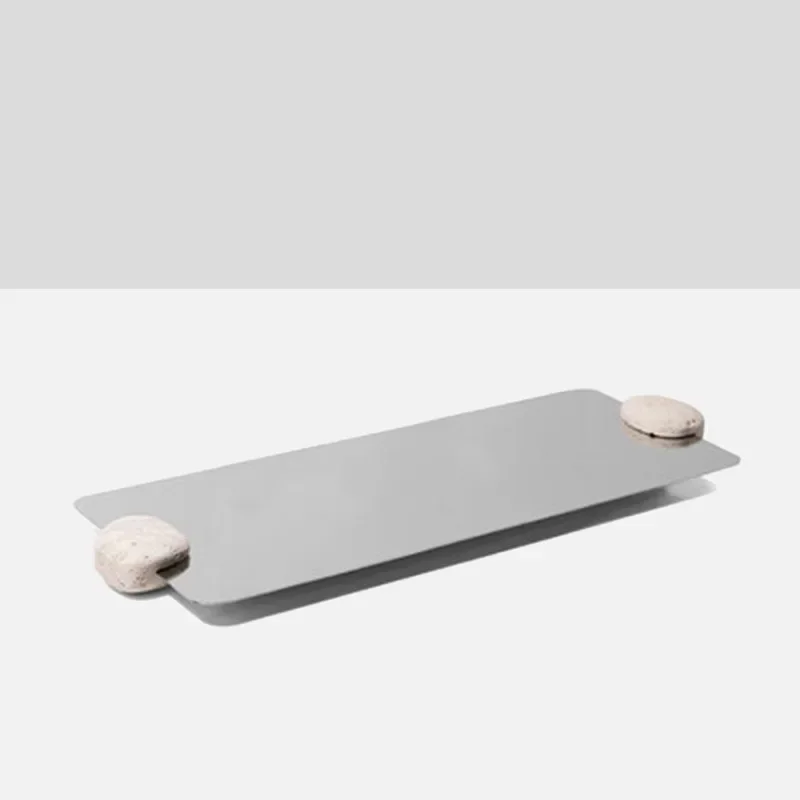 Simple modern marble metal mirror geometric tray ornament, model house sales office entrance coffee