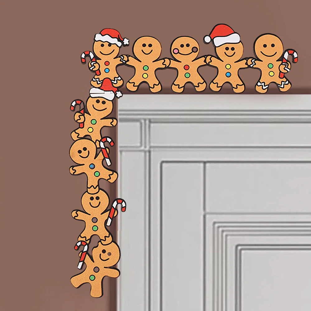 رجل الزنجبيل عيد الميلاد باب الديكور الزاوية إطار خشبي مع قبعات سانتا وقصب لديكور جدران المنزل حفلة عيد الميلاد