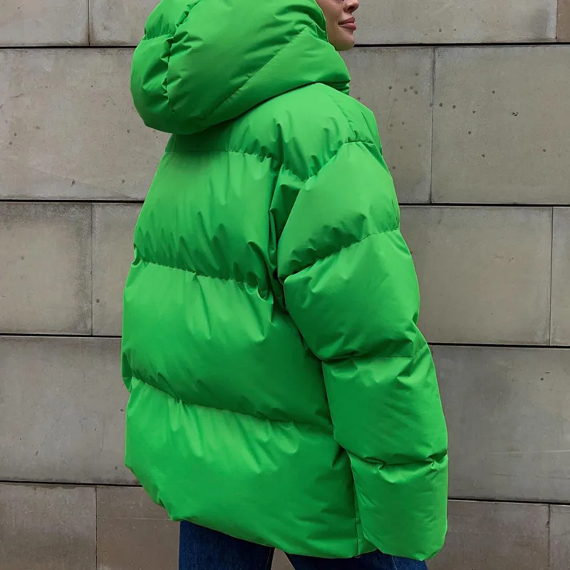 HKSH Winter New Women Padded Jacket Solid Color Hooded Zipper Minimalism Style Elegant Temperament High Street Warm Coat HK11220