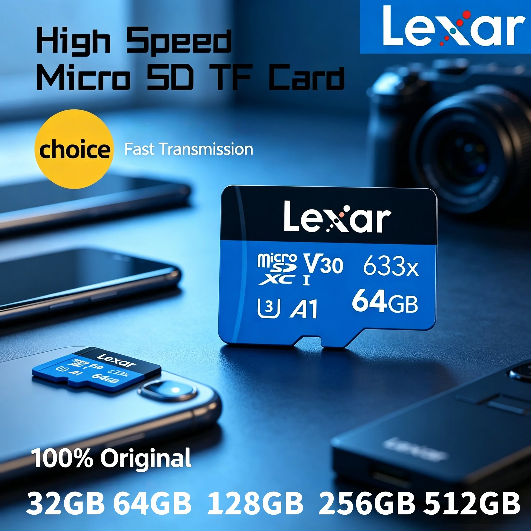 Lexar 64 128 256GB 633x Micro SDXC Card U3 V30 Class 10 A1 100MB s High Speed Read for Tablet Smartphone Action Camera