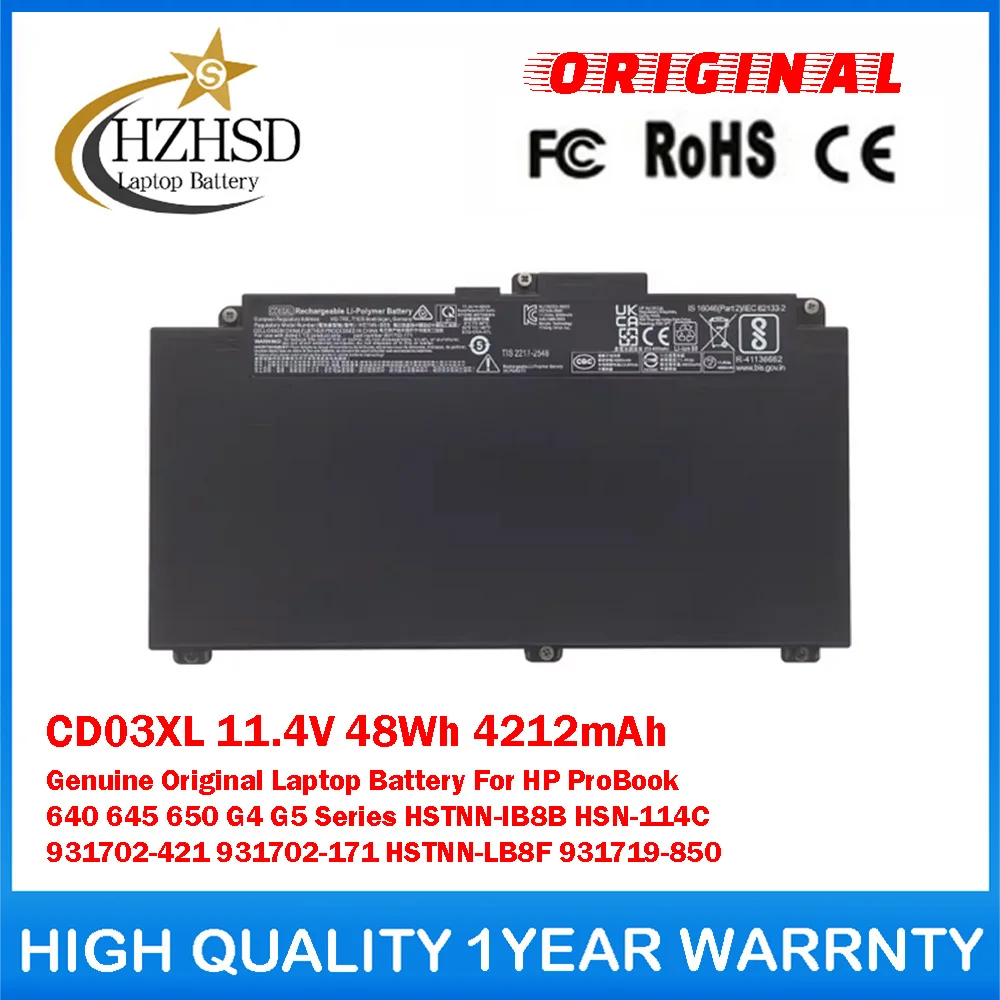 

CD03XL 11.4V 48Wh 4212mAh Genuine Original Laptop Battery For HP ProBook 640 645 650 G4 G5 Series HSTNN-IB8B HSN-114C 931702-421