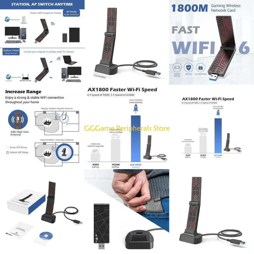 

U55B AX1800 WiFi Dongle USB3.0 WiFi Adapters 1800Mbps Foldable Networking Receiver