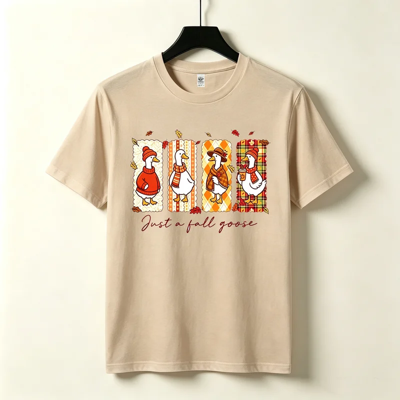 Fall Goose T-Shirt Cute Autumn Animal Graphic Print Men Women Casual Cotton Streetwear Tops Funny Thanksgiving Seasonal Fashion