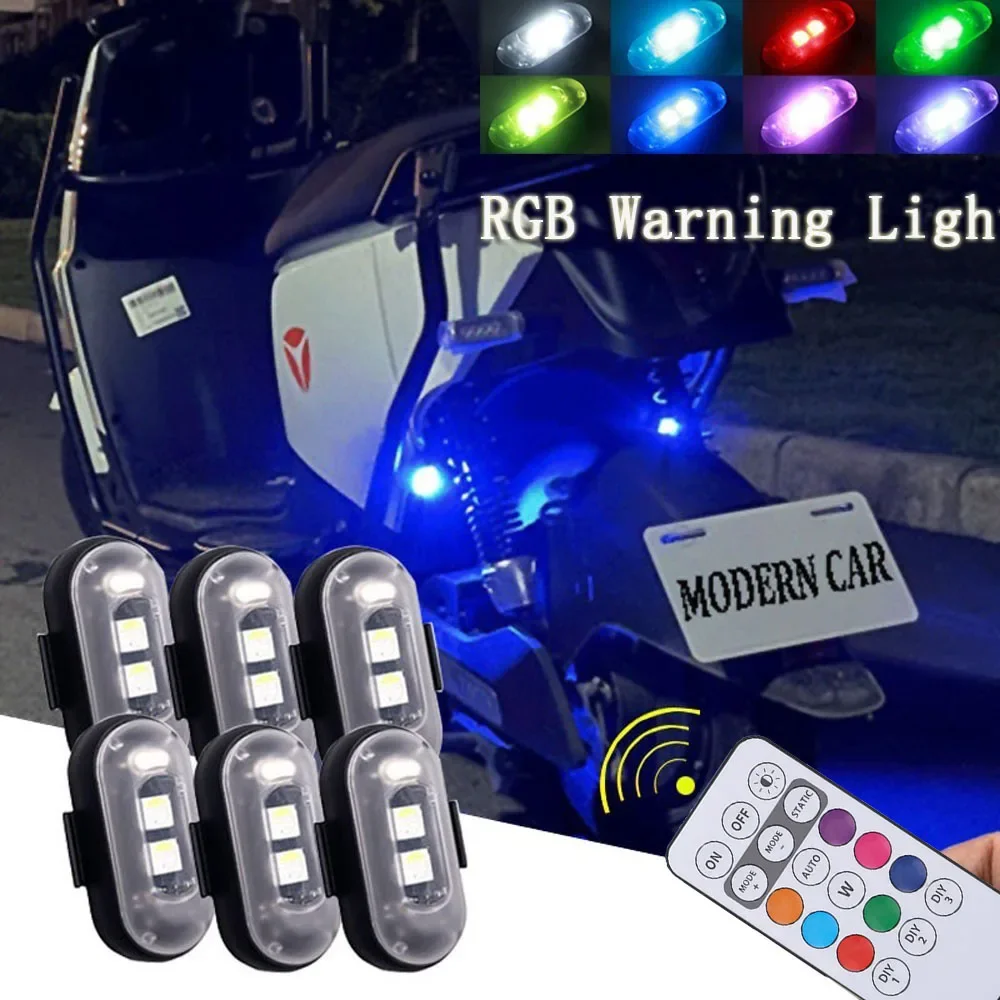 6pcs Wireless USB Rechargeable Remote Control LED Anti-Collision Safety Warning Light RGB Tail Light Signal Light 4pcs/2pcs/1pcs