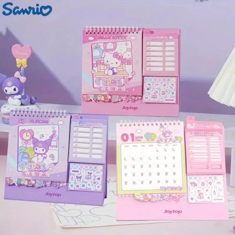 Y2G 1pc Sanrio Kitty Kulomi Melody 2026 New Family Series Planning Desk Calendar, Sweetheart Fairy Tale Town Main Map Desk Calen