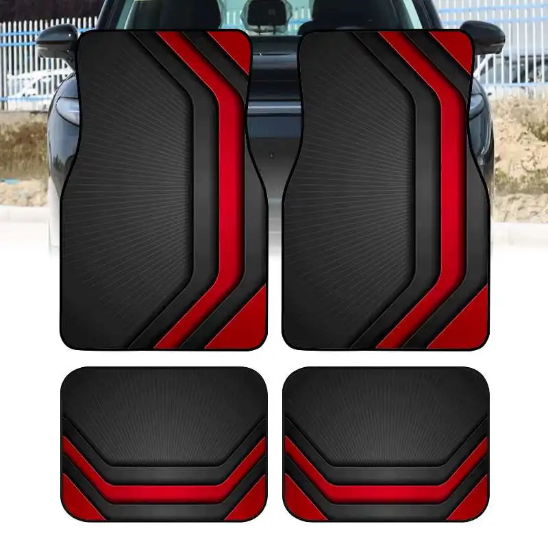 2pcs/4pcs Cool Printed Car Floor Mats | Durable Polyester Floor Liners, Safe And Practical, Ideal Gift Choice, Long-lasting, Uni