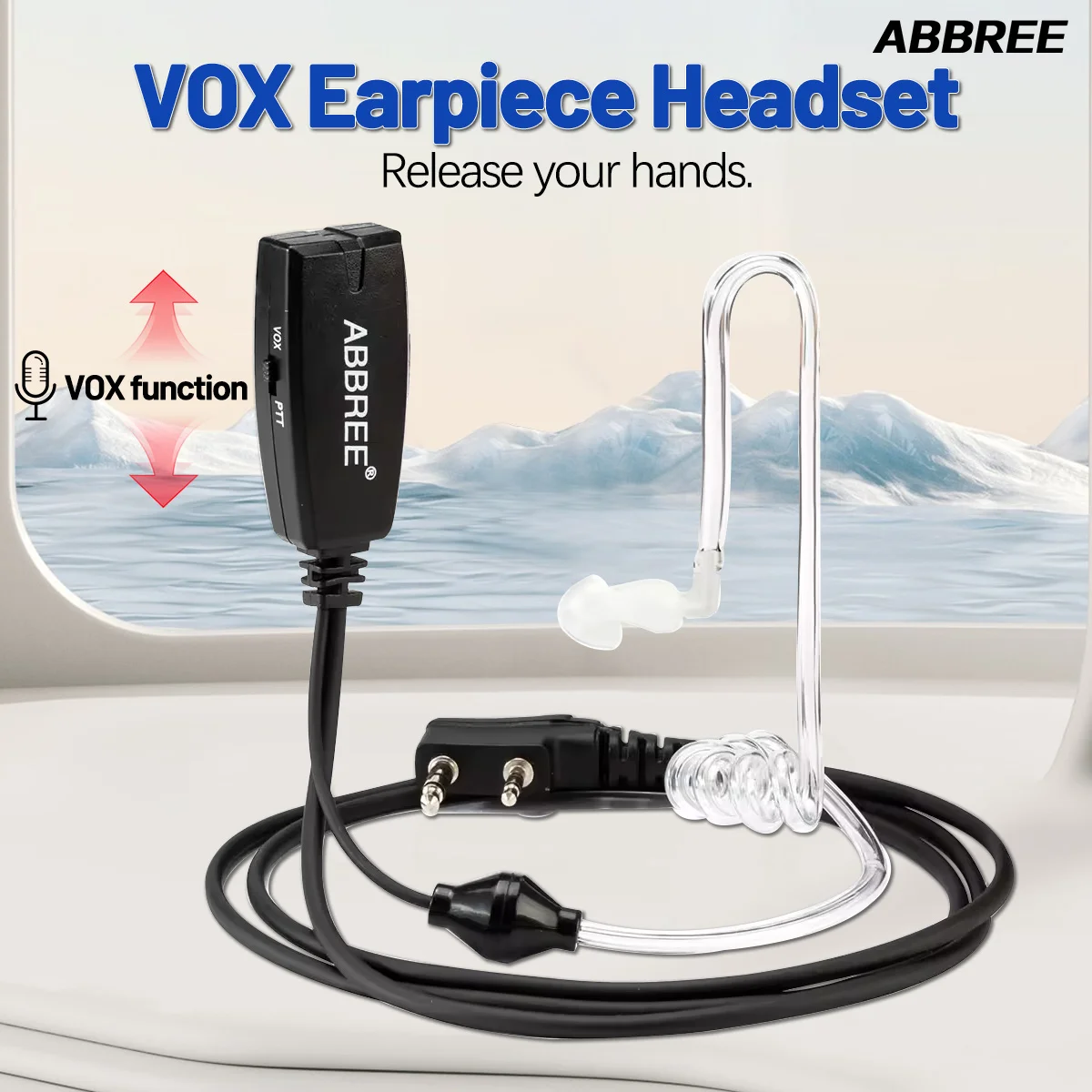Abbree Headset Mic Earphone 2 Pin Plug With VOX hands-free function For UV-5RH UV-21 UV32 UV-K6 Walkie Talkie Two Way Radio